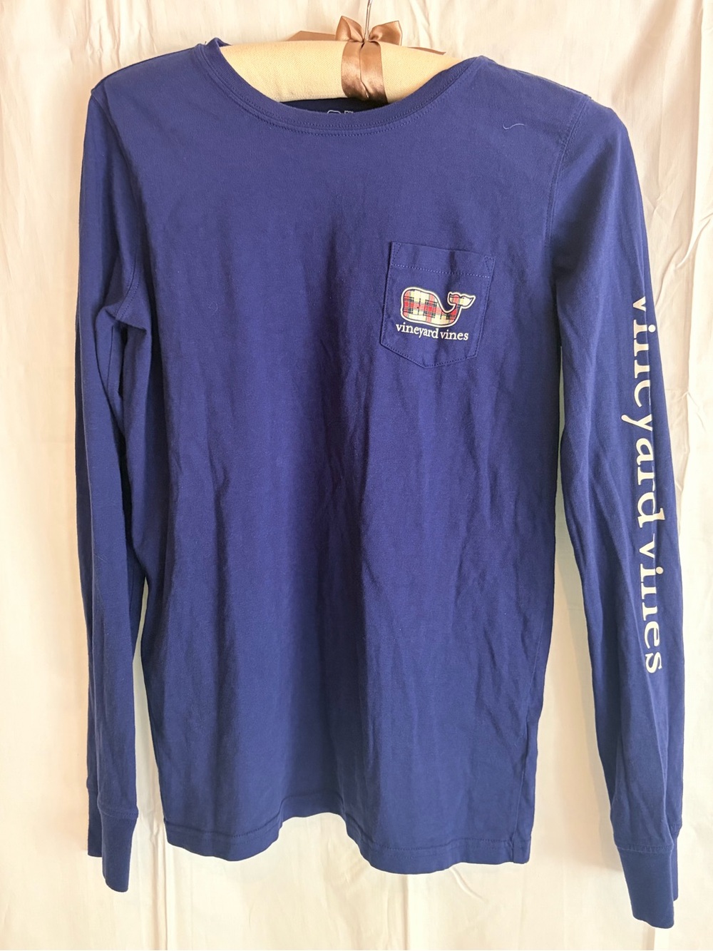 Vineyard Vines Long Sleeve Pocket Tee - Royal Blue with Whale Patch